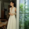 đầm màu kem cộc tay