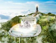 Đại tượng Phật Di Lặc bằng đá sa thạch trên núi Bà Đen
