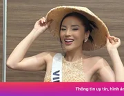 Kỳ Duyên mặc áo dài, đội nón ở Hoa hậu Hoàn vũ
