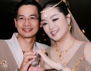 Hoa hậu Hoàng Thanh Nga hóa thân thành Công nương Ba Tư rực rỡ, sánh đôi cùng ông xã đi dự tiệc