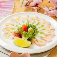 Houbou Usuzukuri với những miếng cá thái mỏng, hương vị đặc biệt khi dùng kèm sốt ponzu chua thanh, củ cải mài trộn bột ớt và hành lá xắt nhuyễn.