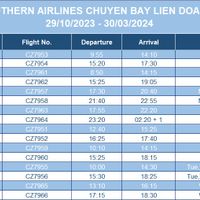 Lịch bay của chuyến bay liên doanh Việt Nam – Trung Quốc.