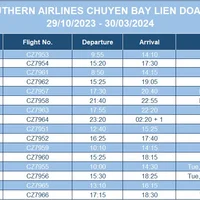 Lịch bay của chuyến bay liên doanh Việt Nam – Trung Quốc.