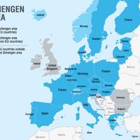 Những nước trong khối Schengen (màu xanh)