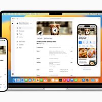 Bảng điều khiển Apple Business Connect hiển thị trên MacBook Pro và iPhone.