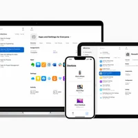 Apple Business Essentials, Apple Business Connect và Tap to Pay hiển thị lần lượt trên MacBook Pro, iPad và iPhone.