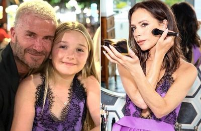 Harper Beckham mặc váy ren tím lilac giá nghìn đô giống mẹ