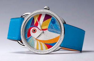 Đồng hồ Hermès “thêu” sợi tơ tằm và đính 82 viên kim cương