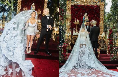Lễ cưới của Kourtney Kardashian với Travis: Xu hướng váy cưới siêu nhỏ