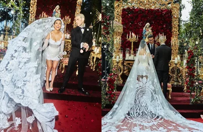 Lễ cưới của Kourtney Kardashian với Travis: Xu hướng váy cưới siêu nhỏ