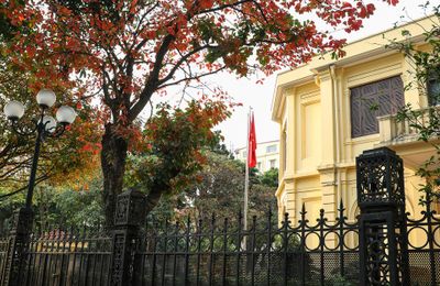 Những góc phố đẹp lạ trong mùa cây lá đỏ ở Hà Nội