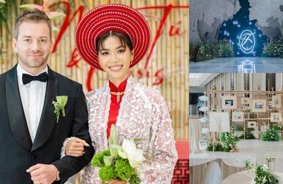 Đám cưới Minh Tú và chồng Tây gây "choáng" với không gian phủ đầy hoa trắng, đậm chất làng quê Việt