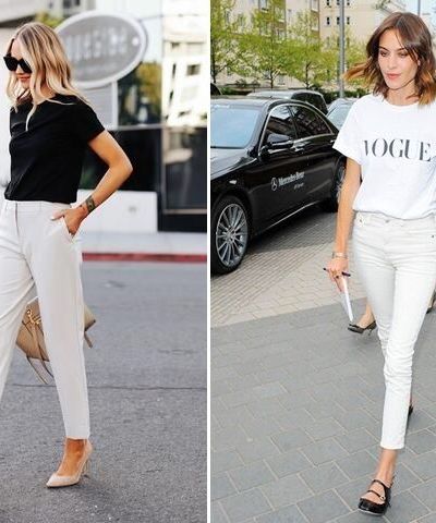 Cách mix quần trắng và áo sao cho sành điệu, thu hút
