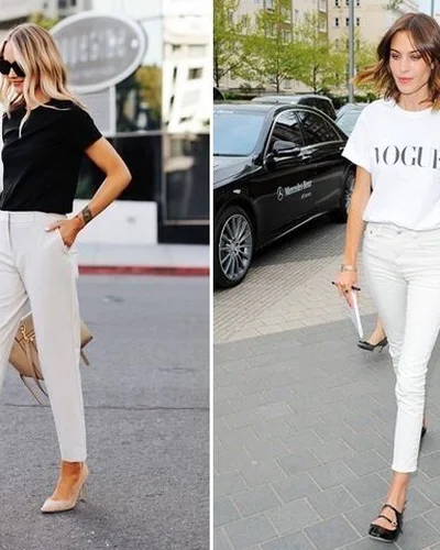 Cách mix quần trắng và áo sao cho sành điệu, thu hút