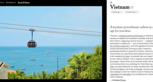 New York Times chọn cáp treo Hòn Thơm là hình ảnh biểu tượng của du lịch Việt Nam trong danh sách “phải đến năm 2026”