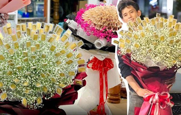 Khi đại gia mua quà 8/3: Choáng với bó hoa gắn 100 cây vàng giá 7 tỉ