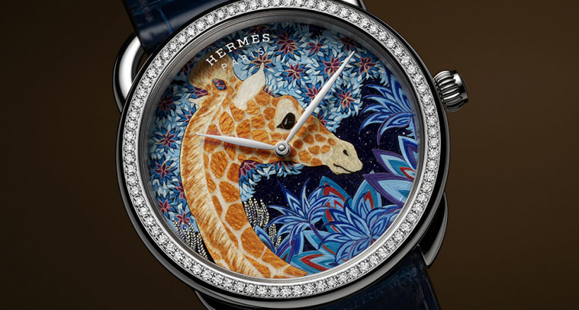 195 mảnh gỗ khảm thủ công trên mặt đồng hồ Hermès Arceau The Three Graces