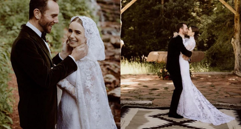 Váy cưới hàng hiệu xinh như công chúa của Lily Collins