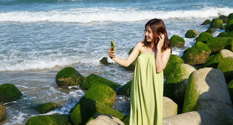 Mùa rêu bên kè chắn sóng sông Trà Khúc