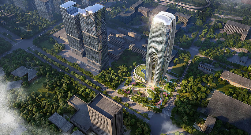 Ấn tượng bản thiết kế tòa tháp Daxia cao 210m với cấu trúc 'thác nước bên sườn núi’