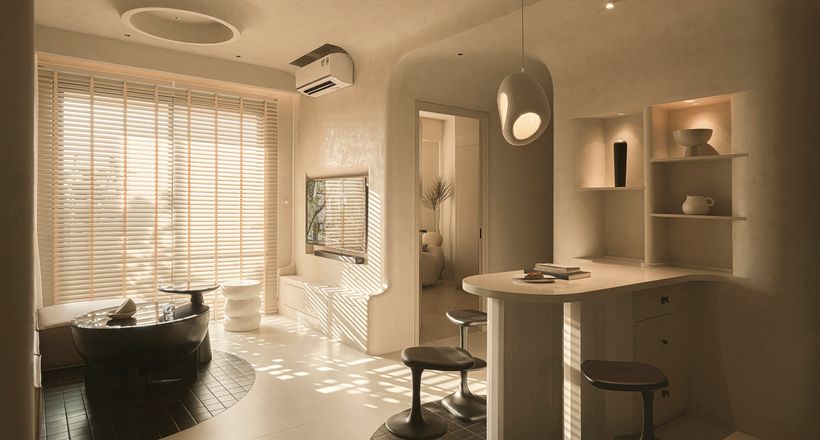 Căn hộ 79 m2 sơn hiệu ứng 70% diện tích để giống hang tự nhiên