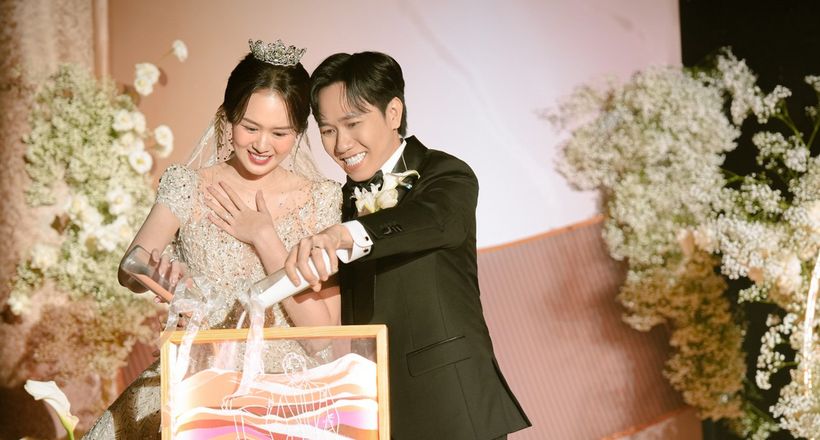 Chiếc váy cưới đính 1000 viên pha lê của vợ Anh Đức
