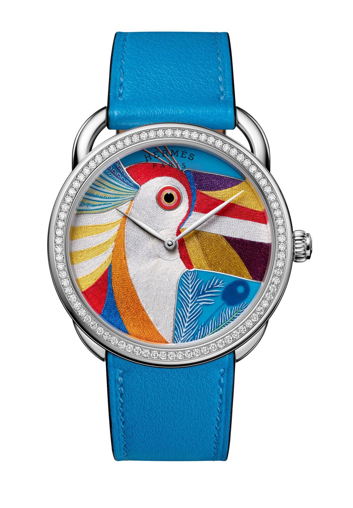 Đồng hồ Hermès “thêu” sợi tơ tằm và đính 82 viên kim cương