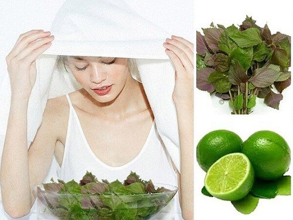 xông mặt bằng lá tía tô
