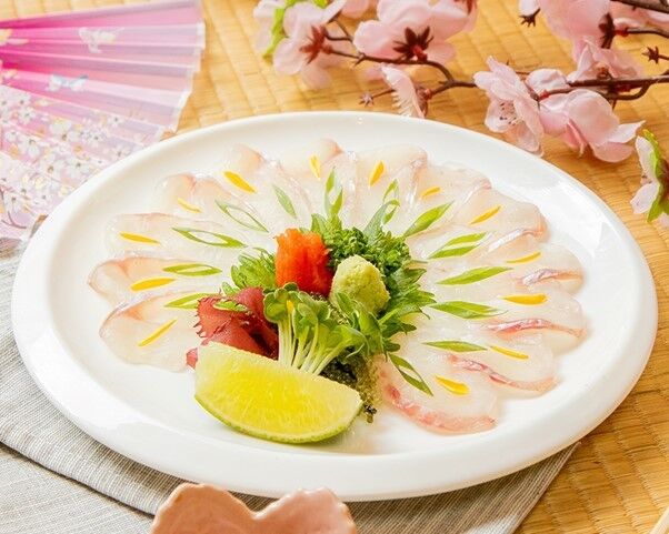 Houbou Usuzukuri với những miếng cá thái mỏng, hương vị đặc biệt khi dùng kèm sốt ponzu chua thanh, củ cải mài trộn bột ớt và hành lá xắt nhuyễn.
