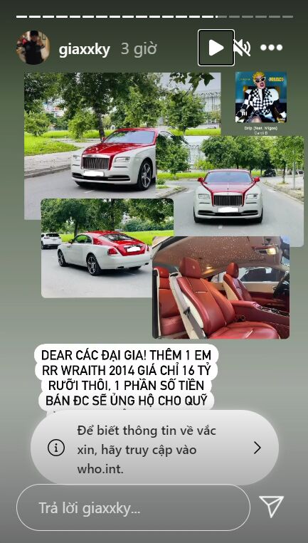 Rich Kid Gia Kỳ rao bán thêm 2 siêu xe hơn 20 tỷ để ủng hộ cho quỹ vaccine
