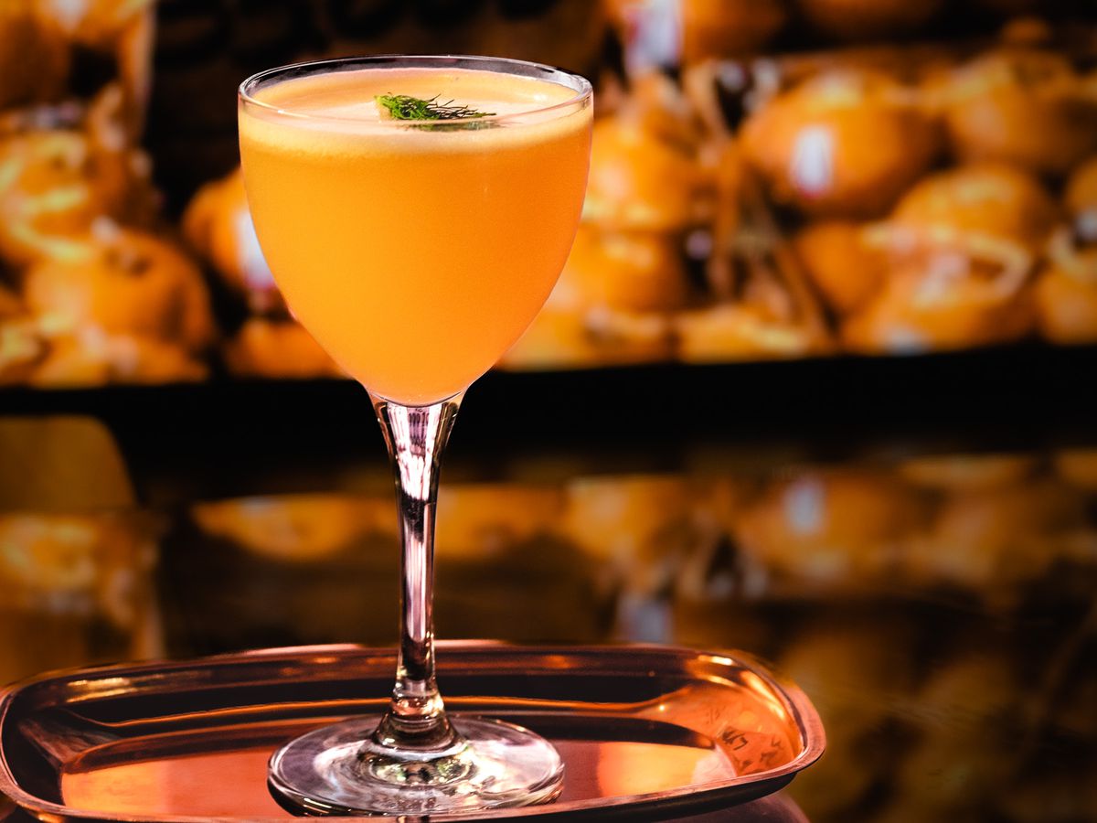 Opaque cocktail in warm light.  