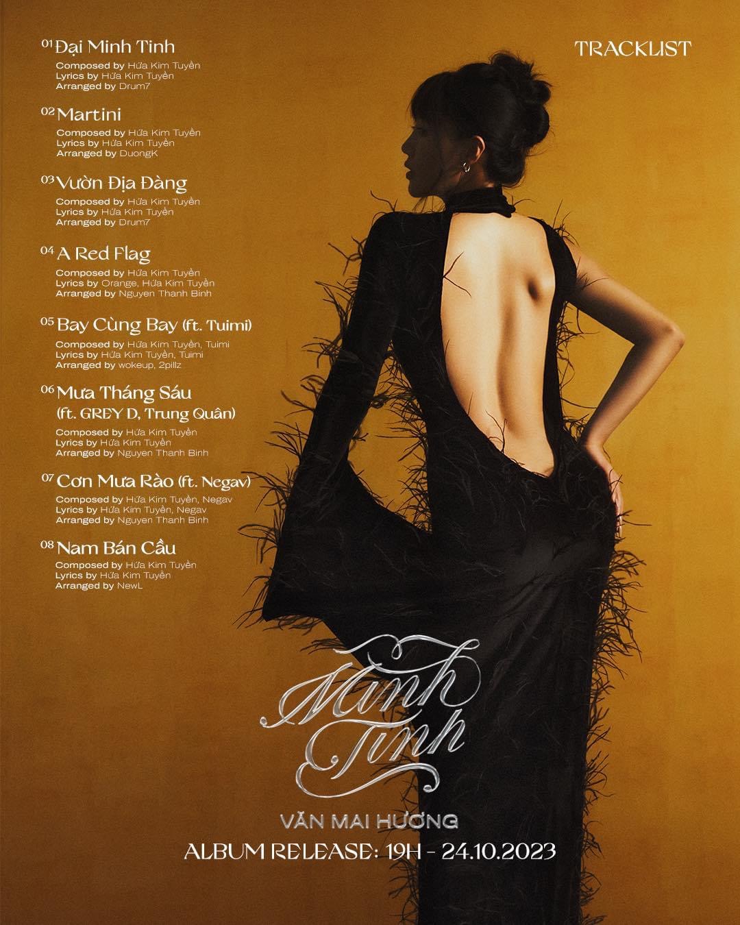 Văn Mai Hương hé lộ tracklist cho album phòng thu thứ 4 trong sự nghiệp, Minh Tinh