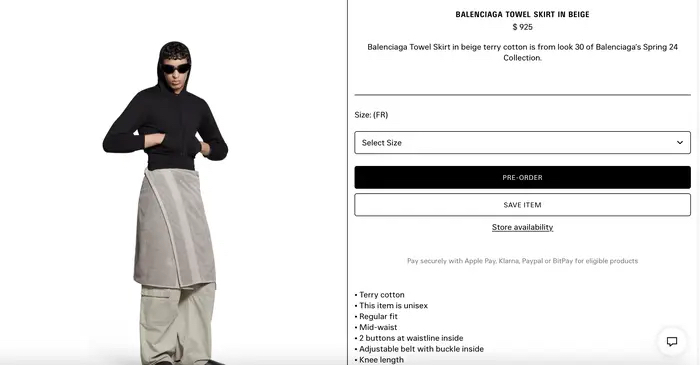 Balenciaga Towel Skirt