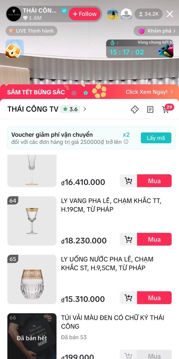 Livestream bán hàng "quý tộc" của NTK Thái Công