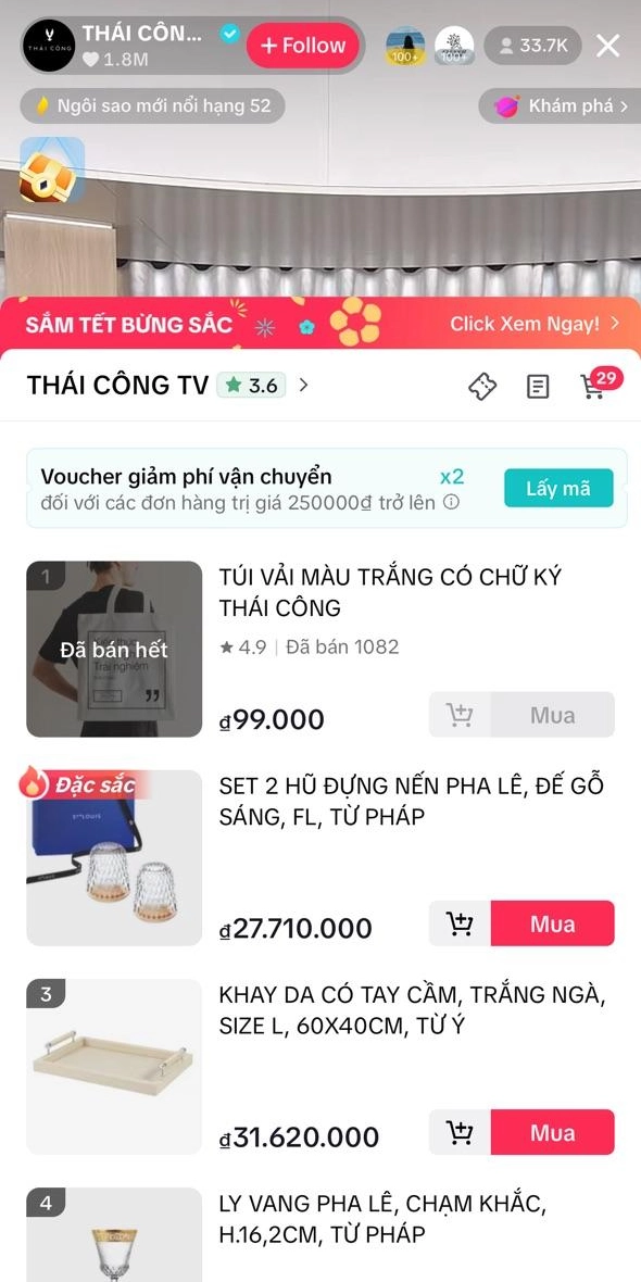Livestream bán hàng "quý tộc" của NTK Thái Công
