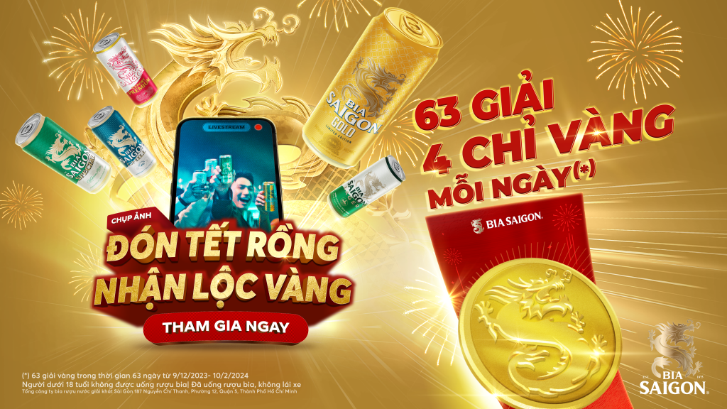 Bia SaiGon đón Tết 2024 với thông điệp "Đón Tết Rồng, Nhân bội lộc"