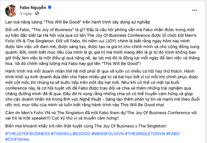 Fabo Nguyễn chia sẻ về cách anh cảm nhận năng lượng “This Will Be Good” trên hành trình sự nghiệp và cuộc sống của chính mình