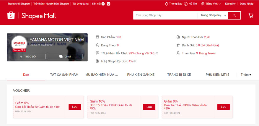 Gian hàng Yamaha Motor Việt Nam trên Shopee Mall