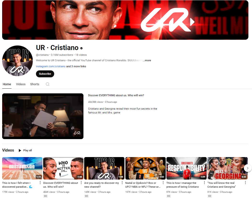 Cristiano Ronaldo lập kênh youtube