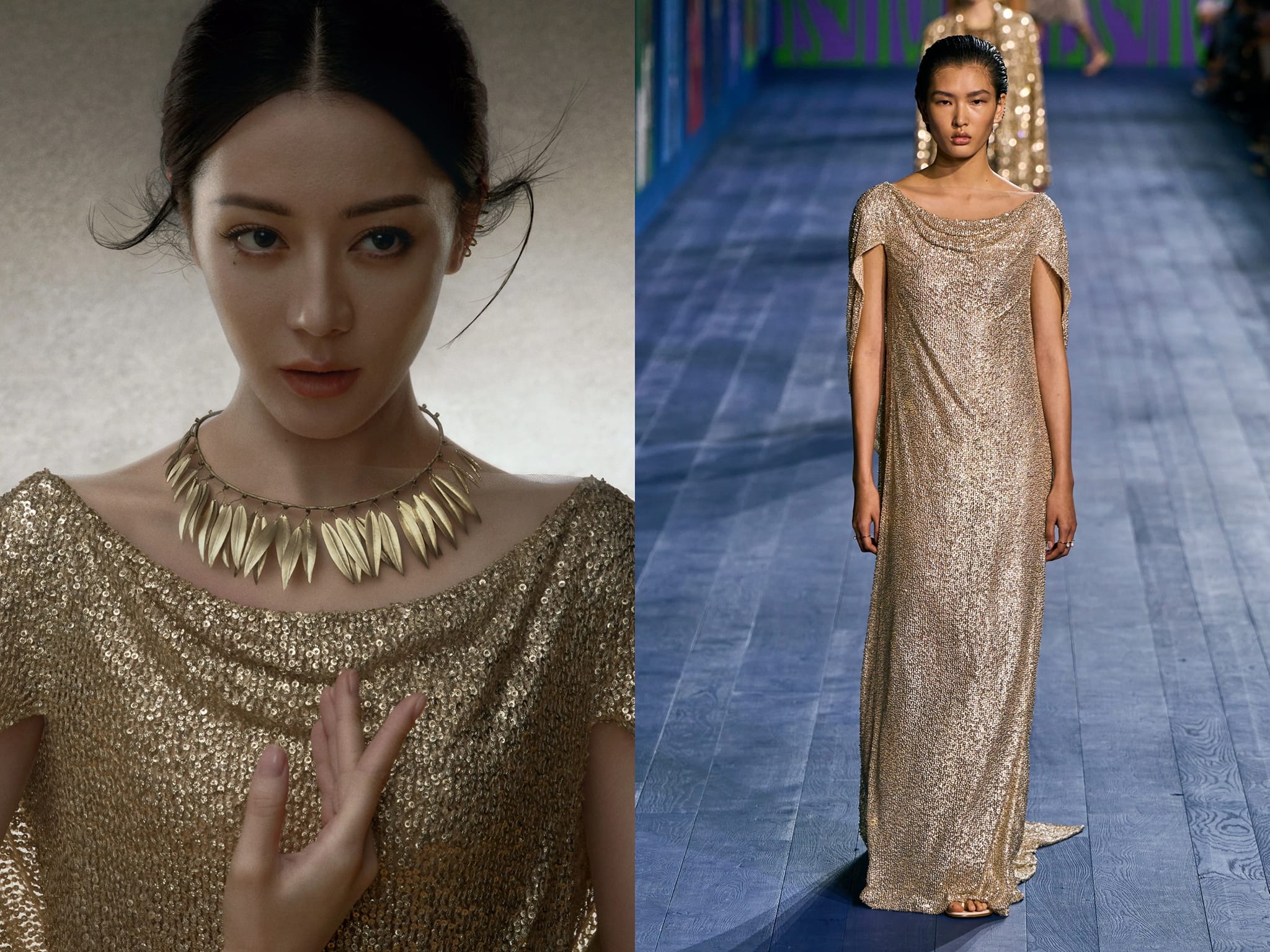 Địch Lệ Nhiệt Ba, nữ thần vàng ròng trong Dior Haute Couture